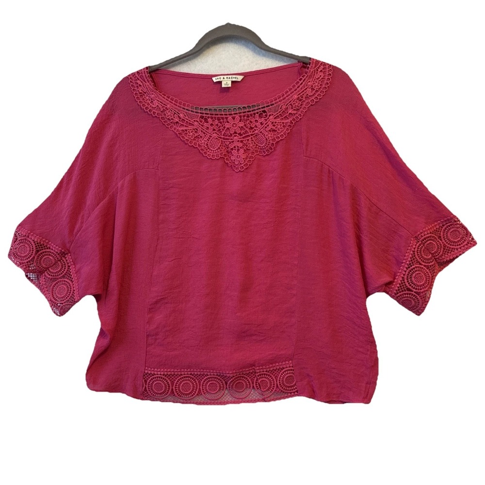 Zac & Rachel Pink Crochet Lace Dolman Slouch Blouse Women's S Boho Summer Resort